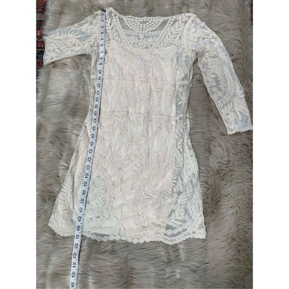 Express Women's Party Boho Dress Ivory Lace Overlay Fit & Flare Slip Size S - Picture 7 of 9